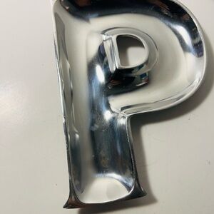 “P” shaped silver tray
